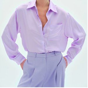 NWOT - Source Unknown Satin Shirt - Pastel Lilac - S/M